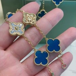 Ontwerper sieraden luxe armband schakelketting Vanca klavertje vier vijf bloem dames blauwe chalcedoon v goud verdikte 18k roségouden diamanten modearmband
