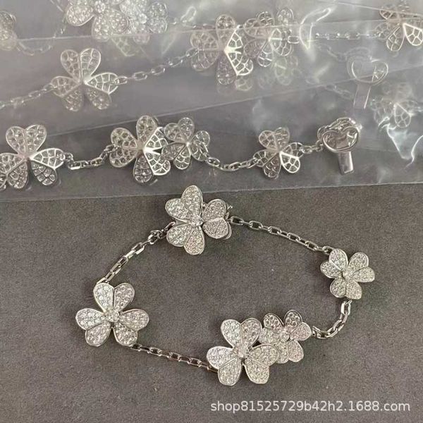 Joyería de diseñador Pulsera de lujo Cadena de eslabones VanCA Seiko Diamante completo Trébol Cinco pulsera de flores Para mujer Diseño CNC Luz de lujo