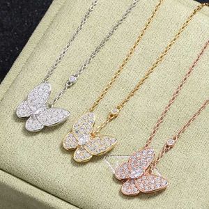 Designer Jewelry Luxury Vanca Accessories Butterfly Full Diamond Necklace for Women 18K Rose Gold met Diamond Collar Chain Pendant Live 2926