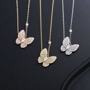 Designer Jewelry Luxury Vanca Accessories Butterfly Full Diamond Necklace for Women 18K Rose Gold met diamanten kraagketen Hanger Live C799