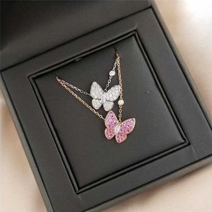 Designer sieraden luxe Vanca Accessories 925 zilveren volle diamant vlinder ketting met 18k goud poeder witte vlinder hangkraagketen ABXV