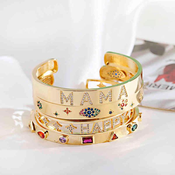 Designer Bijoux Luxe Zircon Cristal Creux Or Couleur Bracelet pour Femmes Classique Étoile Mauvais Oeil Bracelets Strass Fête Des Mères Cadeau