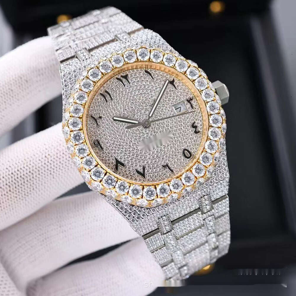 Дизайнерские ювелирные изделия Механические часы VVS Моссанитовые алмазные часы заводская фабрика индивидуальная обледенение бриллиантовых испытаний женщин хип -хоп полные бриллианты часы