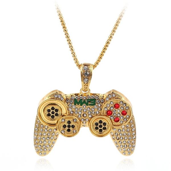 Joyas de diseño Hombres Collar 316L Titanio Acero Hip Hop Juego infantil Manija Cristal