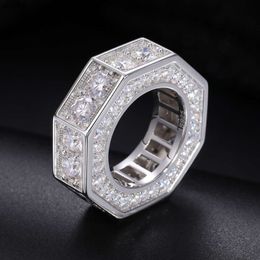 Joyería de diseño Moissanite Hip Hop Jewelry 925 Sterling Silver VVS Lab Grown Diamond Iced Out Octágono Anillo de banda para el dedo con certificado GRA