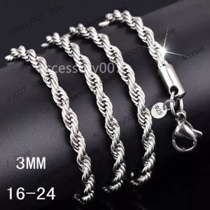 Collier de bijoux de créateur 3MM 925 argent sterling chaîne de corde torsadée collier d'argent de luxe pour femmes hommes mode bijoux de bricolage