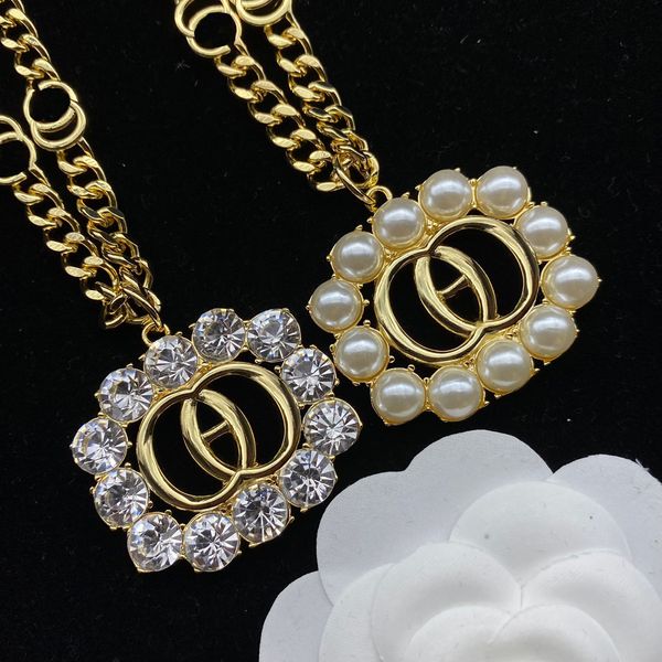 collar de diseñador de joyas collar de diseñador para mujeres círculo completo perla diamantes cadena de oro Doble letra collar de moda regalo de fiesta vintage