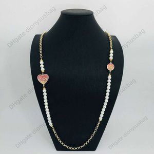 Designer sieraden ketting Mode en luxe kralenketting Sieraden Roze geleidelijke liefde Hart Volledige diamanten halsketting met oliedruppelend emaille op de achterkant