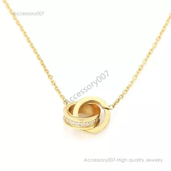 Designer Jewelry Necklace Mode classique Design pendentif amour bouchon à vis collier pour hommes femmes double boucle anneau complet Cz deux rangées diamant pendentif bijoux G237252C