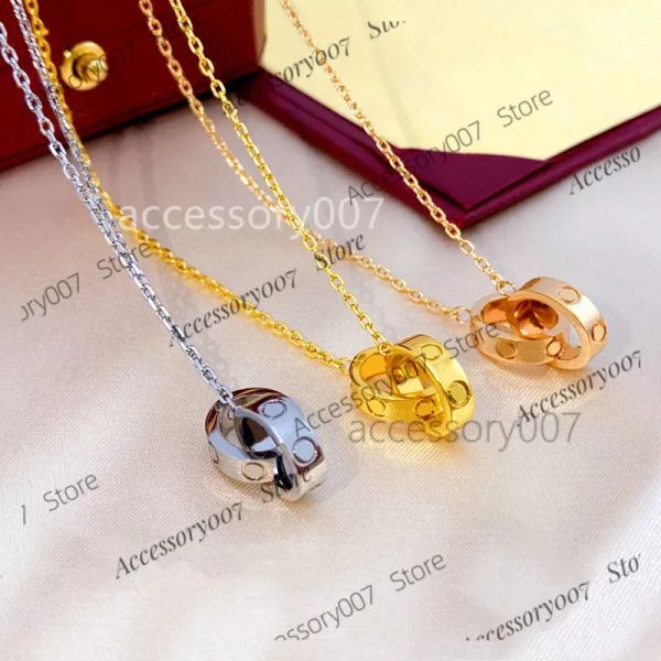 collier de bijoux de créateur colliers d'amour chaîne en or rose argent acier inoxydable double anneau boucle par boucle amour éternel classiques Couples cadeau collier de créateur femme