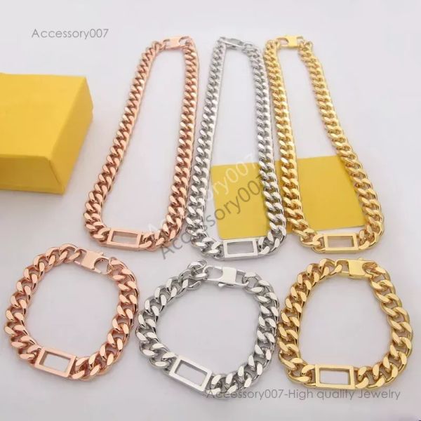 designer bijoux collierDesigner Bracelet Collier Hommes Femmes Laiton Gravé F Initiales Lettre Creux Out Or Épais Chaîne Bijoux Ensembles 3 Couleur Bijoux