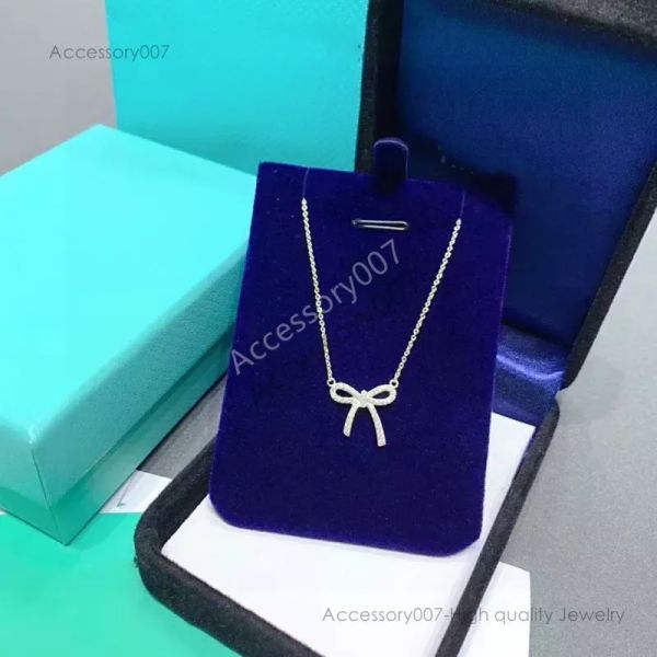 Collier de bijoux de créateursLuxe 925 Sterling Silver Bow Collier pour femme Classique Mode Pendentif pour femme Bijoux de haute qualité avec boîte