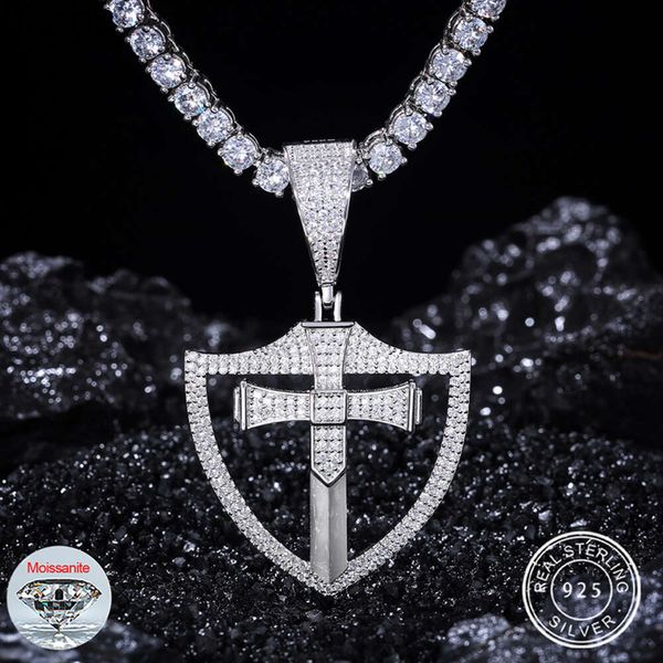 Bijoux de créateur Pass Diamond Tester Cross Shield Pendant Gold plaqué non ternissant 925 Bijoux Hip Hop Iced Hop