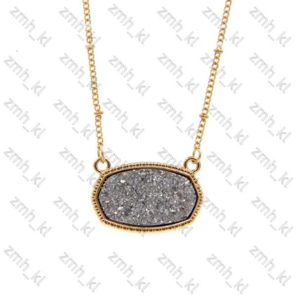 Bijoux de créateurs Colliers pendents Resin Oval Druzy Collier Gold Color Chain Drusy Hexagon Style Luxury Designer Brand Fashion Bijoux pour les femmes 823