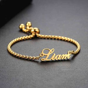 Bijoux de créateur personnalisé nom personnalisé bracelet pour femmes filles boîte chaîne maillons en acier inoxydable lettre arabe bracelet réglable