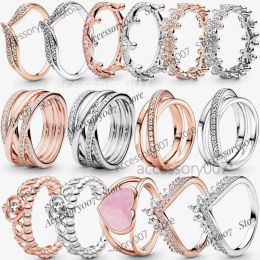 Bagues de bijoux de créateurs 2022 100% 925 Sterling Silver Princess Tiara Crown Sparkling Love Heart CZ Anneaux pour femmes Engagement Bijoux Anniversaire