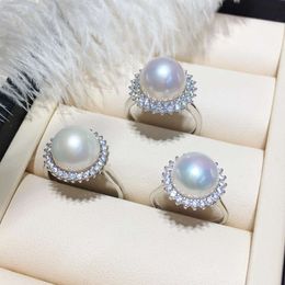 Anillos de joyería de diseñador Anillo de perlas Anillo de lujo de alta calidad Luna Púrpura S Sier Freshwater Suower Diamond Pearl Anning Tamaño de regalo ajustable Noblación de regalo ajustable