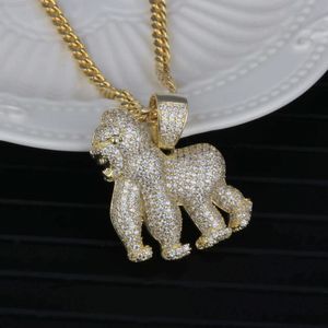 Designer Bijoux RTS Mode Laiton Bling Glacé Zircon Animal Roi Kong Gorille Orang-outan Colliers Pendentifs Pour bijoux hip hop