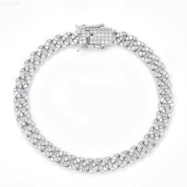 Diseñador de joyas RTS Joyería de moda Pulsera 6 mm 10 mm Ancho 925 Pulsera de plata Conjunto D Color Moissanite Diamante Cadena de eslabones cubanos