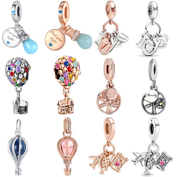 Bijoux de créateur s925 argent breloques ornements bracelet accessoires ballon ampoule or rose amour pendentif bricolage fit Pandora collier Fashion Girl cadeau avec boîte