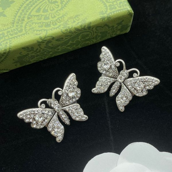 Bijoux de créateurs Boucles d'oreilles à tige en argent, boucles d'oreilles papillon en zircon étincelant élégantes pour dames, mariages, mariées, fêtes, banquets, cadeaux