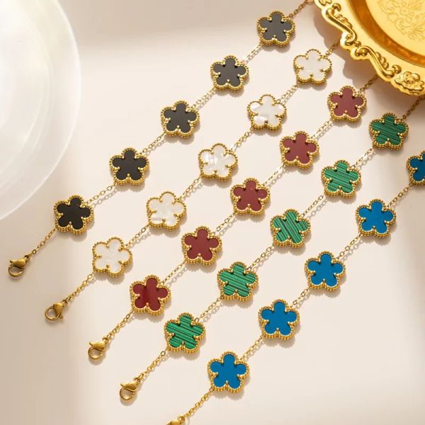 Bijoux de créateurs Bracelet en acier inoxydable femmes double face cinq bracelets de fleurs pour femmes trèfle nouveaux bijoux de mode accessoires cadeaux