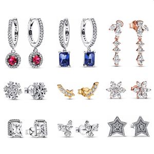 Designer sieraden oorknopjes voor vrouwen S925 zilveren kerstster sneeuw franje oorbellen vierkante diamant DIY fit Pandora Lovers Gift oorbellen met doos