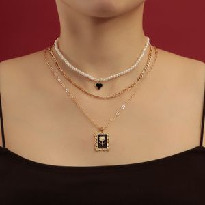 bijoux de créateur trois couches de perle d'imitation collier pendentif rose noire femme collier de cravate créatif bijoux de décoration colliers de créateurs femme à la mode