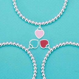 Bijoux de créateur Tiffanyjewelry Classic T Home 925 Silver 4 mm perle Amour Bracelet en forme de coeur DI Bracelet en émail compte-gouttes