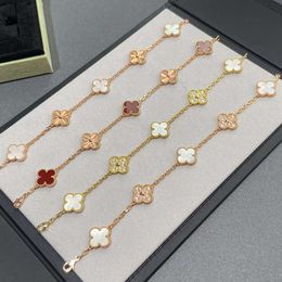 Joyería de diseño Van Cleff Pulsera de oro Edición alta Craft Fanjia Cinco flores Pulsera de hierba de cuatro hojas Fritillaria blanca Láser de diamantes de oro rosa
