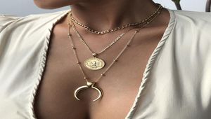 Designer sieraden geheel voor meisjes vrouwelijke armband ketting Euramerican Personage hoofd maan munt legering multi -lagen hanger neckl8020159