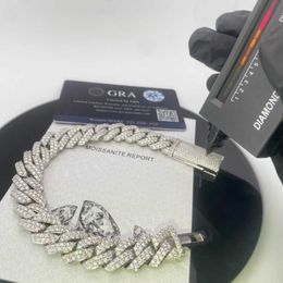 Bijoux de créateurs bijoux hip hop 15 mm Vvs Bracelet de chaîne Moissanite S925 Iced Out Long Box fermoir Diamond Cuban Link Brac285J