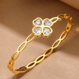 Bijoux de créateur femme coeur de pêche diamant trèfle boucle creuse Bracelet chanceux herbe en forme de coeur Zircon Bracelet bijoux