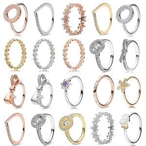 designer sieraden vrouwen Zilver schijnt Goedkope Rose Gold Finger Rings Stapelbare Ringen Vrouwen Originele Pandora Sieraden Geschenken