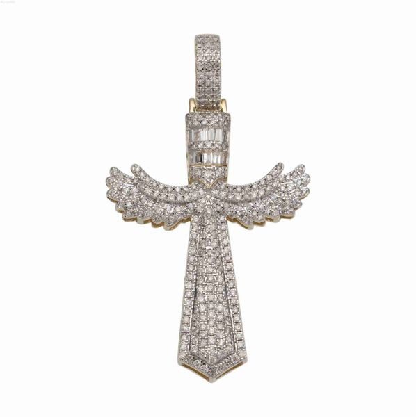 Designer JewelryFactory Custom Hip Hop Iced Out Angel Wings Croix Design Pendentif S925 Argent 9k 10k 14k 18k Or Moissanite Diamant Pendentif