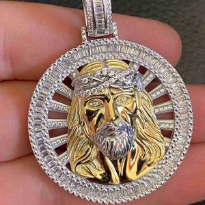 Diseñador JewelryIced Out Gran Moissanite Baguette Medallion Real 925 Silver 10K Gold Jewelry Jesus Piece COLLAR COLGANTE