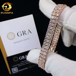 Designer JewelryNew Design deux rangées Diamond Real Real Gold plaqué Bracelet Sterling Silver 925 VVS Moisanite Hip Hop Jewelry Lab Diamond Tennis Chai