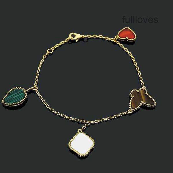 Joyas de diseño Cleef Van Clover Pulsera pulseras con dijes joyería vc trébol flor de cuatro hojas hebilla de diamante completa corazón mariposa textura de oro