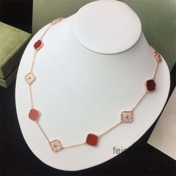 Joyas de diseño Van Clover Neckalce Cleef Collares de trébol de cuatro hojas Mujer de lujo Chapado en oro rosa Cadena de moissanita Mujer Flor de cuatro hojas Tenis para fiesta