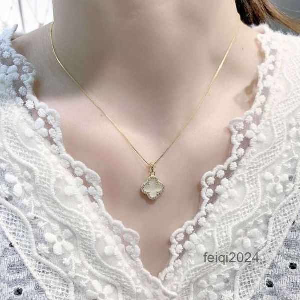 Joyería de diseño Van Clover Neckalce Cleef Collares de trébol de cuatro hojas Colgante de trébol de cuatro hojas Plata de ley 925 Trébol de la suerte para mujer reversible en blanco y negro