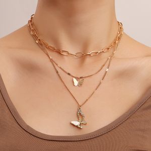 designer jewlery coloré lumière luxe mode multi-couche forme chaîne micro-incrusté diamant fritillaire papillon pendentif collier multi-couche collier court 01