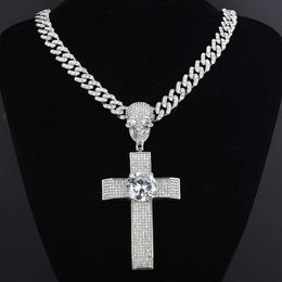 Joyería de diseño para hombres, mujeres, nuevo collar con cruz de diamantes, personalidad de Hip Hop, cabeza de calavera, colgante de cruz dominante, cadena de eslabones cubanos para hombres, collar de Hip Hop