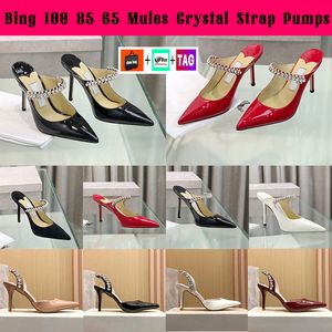 Designer damesschoenen met hoge hakken Bing Dameskledingschoenen Londen slingback hak Kristal bandpompen Damessandalen met doos Luxe klassieke feestbruiloftschoen Sandaal