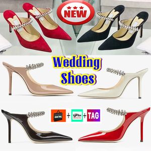 2024 Designer Bing Jurk Schoenen Dames Londen Hoge Hakken Dames Crystal Strap Pumps Mode Dame Patent Suede Hak Sandalen Met Doos Klassieke Bruiloft Sandaal