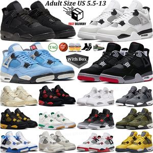 Met doos 4 basketbalschoenen voor heren dames 4s Militair Black Cat Bred Reimagined Sail Red Cement Yellow Thunder White Oreo Cool Grey University Blue Pink Sport Sneaker