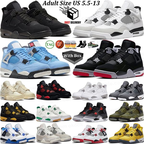 Avec Box 4 Chaussures de basket-ball pour hommes femmes 4s Militaire Black Cat Bred Reimagined Sail Red Cement Yellow Thunder White Oreo Cool Grey University Blue Pink Sport Sneaker