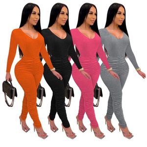 Monos de diseñador Mujeres Bodycon Rompers Ropa de otoño Monos sólidos de manga larga Trajes de una pieza Monos ajustados leggings Casual Streetwear Venta al por mayor 8467