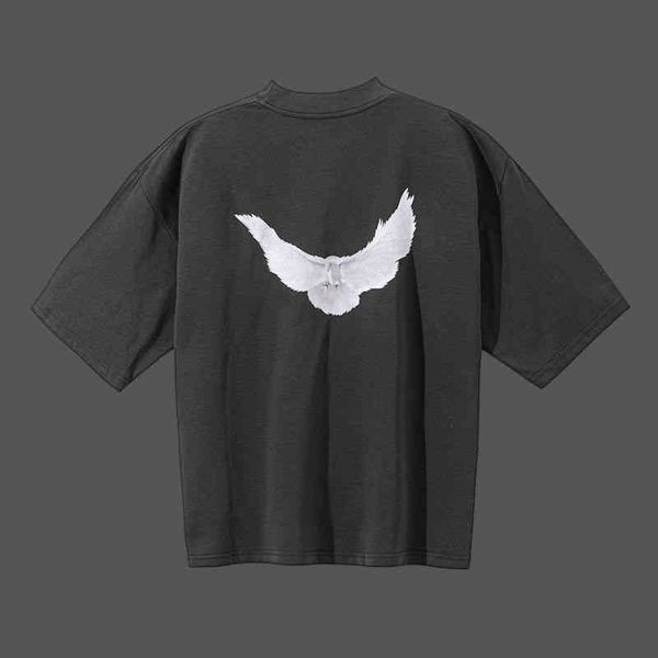 Designer Kanyes Classic Wests T-shirt Trois Parties Joint Colombe De La Paix Imprimé Eau De Lavage Manches Courtes High Street Hommes Et Femmes Yzys Tees y5