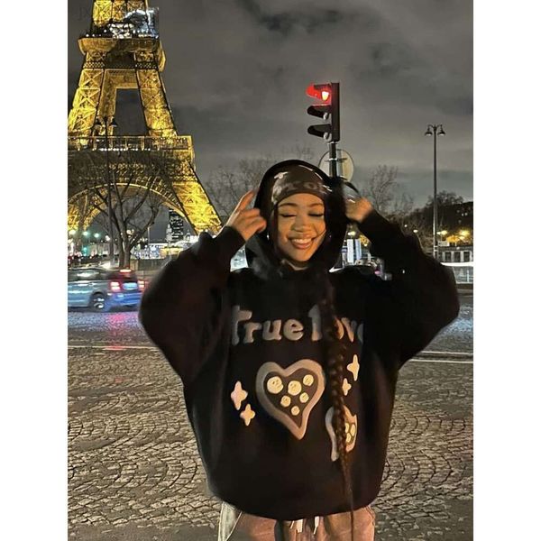 Designer Kanyes Wests Sweat à capuche Cpfm Kanyes American High Street Love Little Ghost Foam Print Peluche Lâche Pull à capuche Couple Style