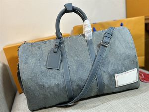 Designer Keepall 2 Way Bag 50B Boston Keepall Faded Denim Embossing Handtas Schouder Reistas 7A TOP Kwaliteit